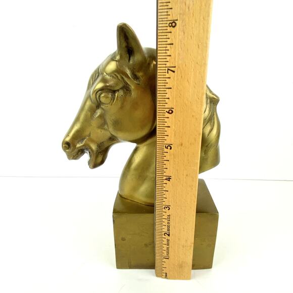 Vintage Brass Horse Head Statue Sculpture Bookend 8" Tall - Picture 9 of 10